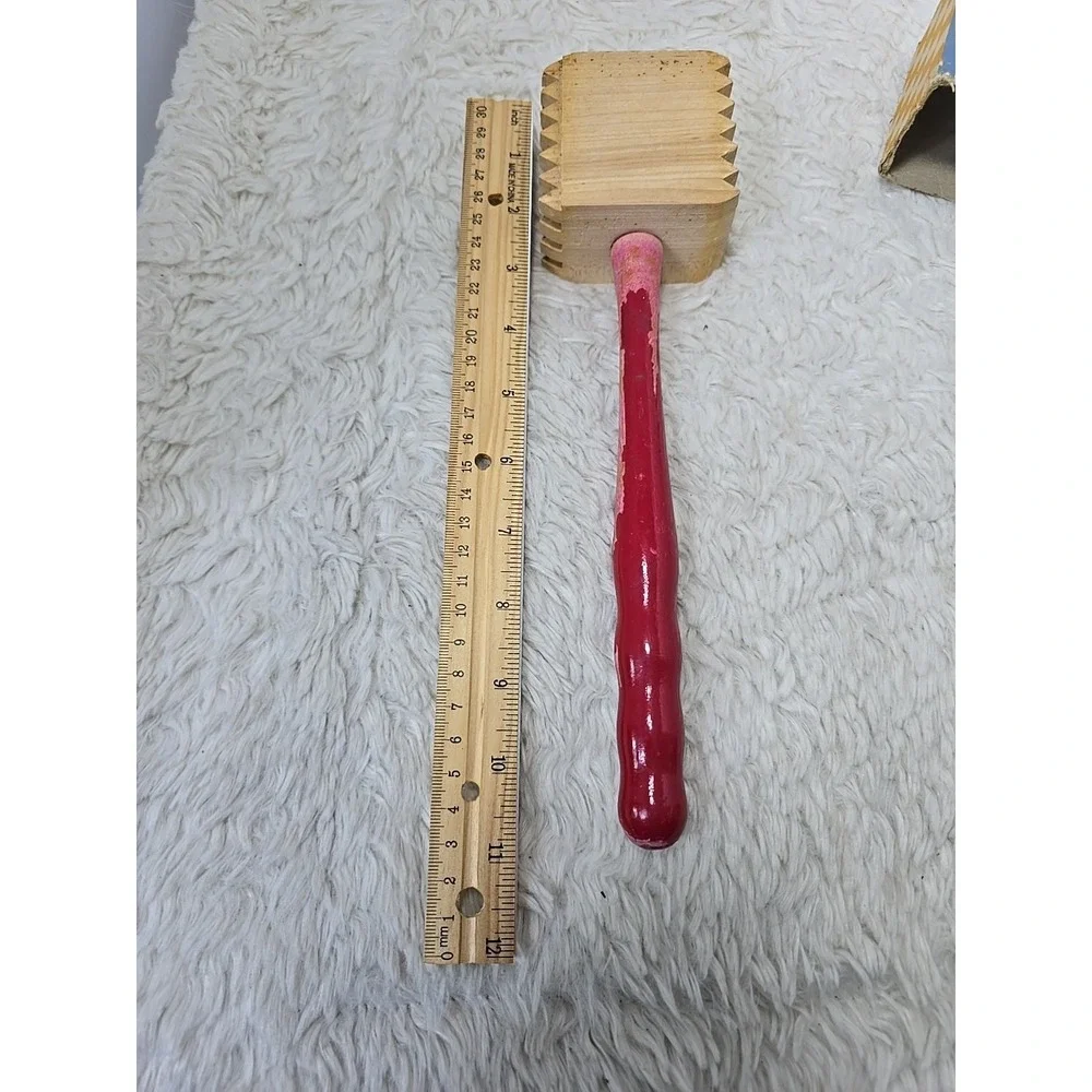 Vintage 60's MCM EKCO Meat Tenderizer‎ Mallet Hammer Wooden Red Handle